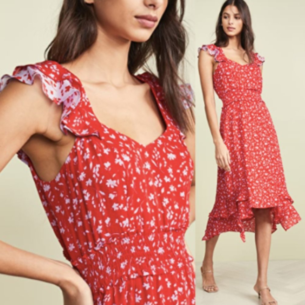 Parker Grenada Red Silk Combo Dress in Kaia Floral
